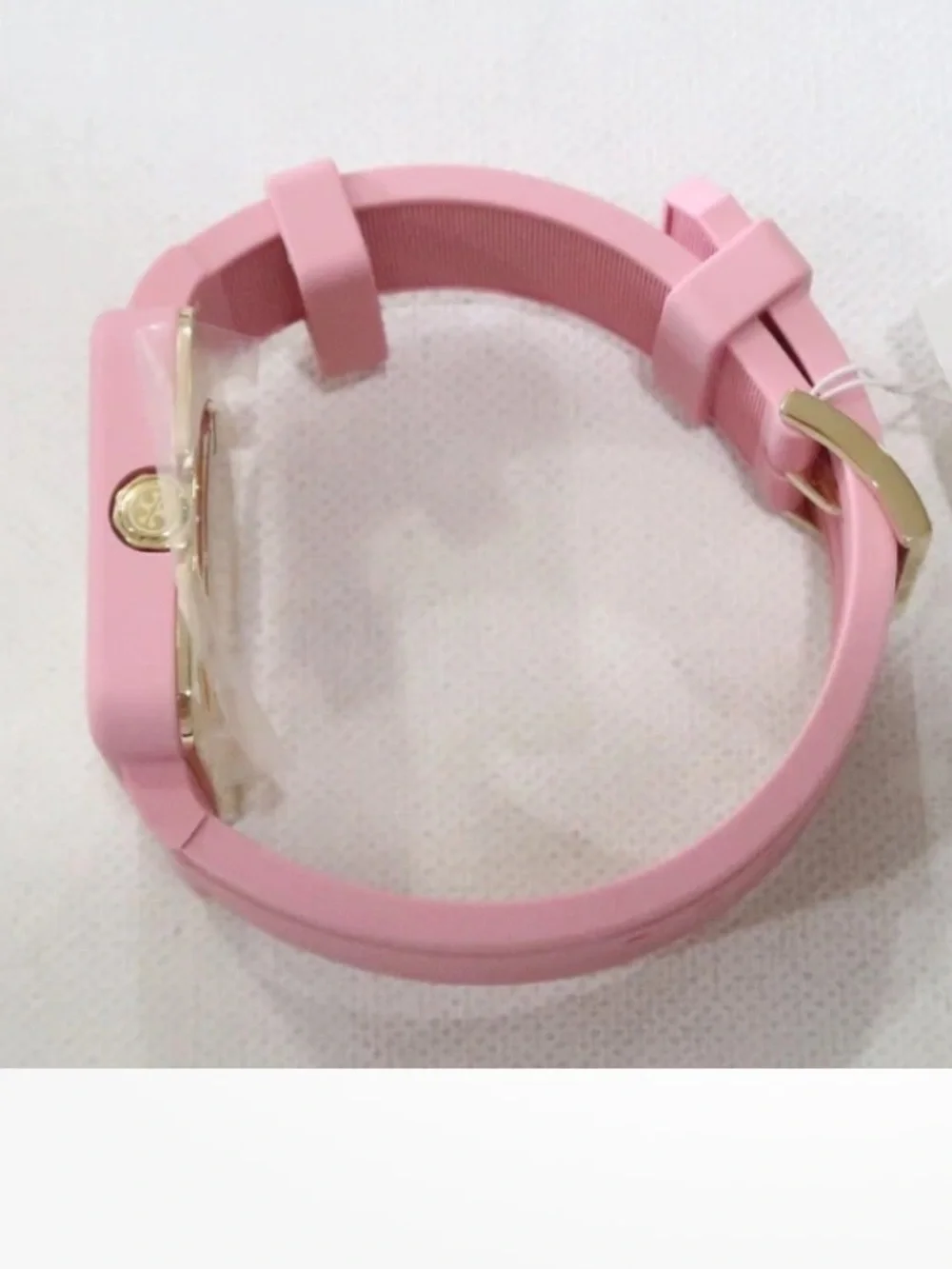 Tory Burch Izzie Watch Pink Silicone Square Watch with Gold Bezel 36 mm